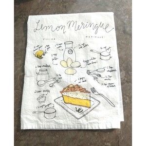 Lemon Meringue Pie White Yellow Recipe Kitchen Flour Sack Tea Towel 27" x 26"